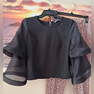 INA/ Black Mesh Sleeve Cropped Top/ S/ NWT